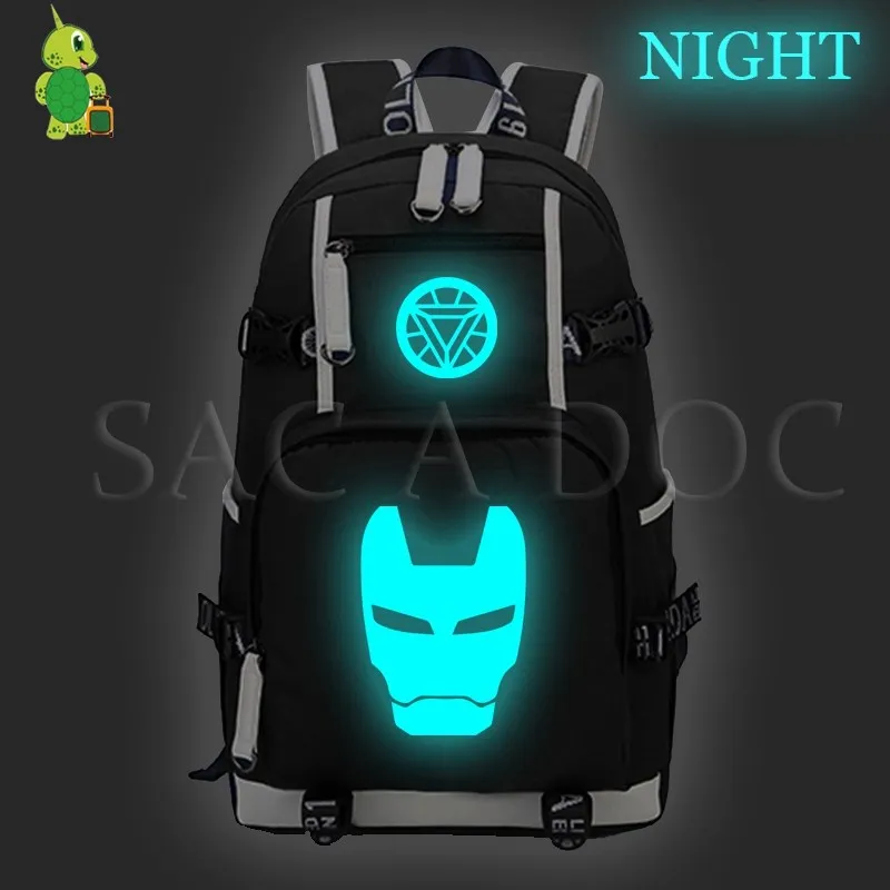 Mochila мстители Супер рюкзак с героем Женский Мужской рюкзак для ноутбука светящиеся школьные сумки для подростков большой рюкзак для путешествий
