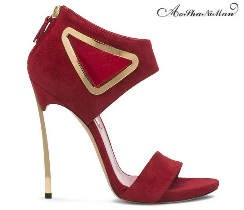 

2019 Newest spring summer high heels suede leather Fashion woman wedding red sandals thin heel sexy party shoes pumps 34-42