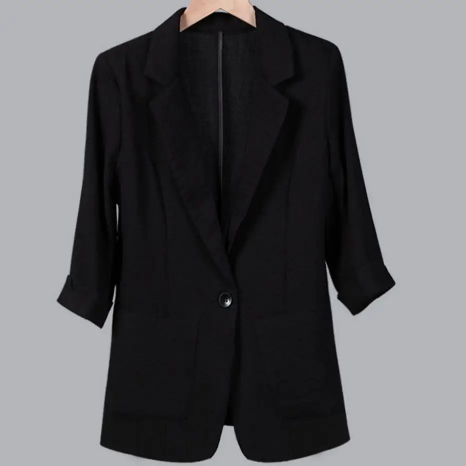 Большие размеры 7XL новые осенние женские офисные пальто сплошной цвет Хлопок Льняные блейзеры блейзер тонкий маленький костюм