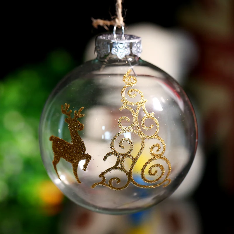 

80mm Christmas Glass Ornament Ball Xmas Tree Decoration / Gold Deer& propitious Cloud / Party Event Message Home Freeshipping x4