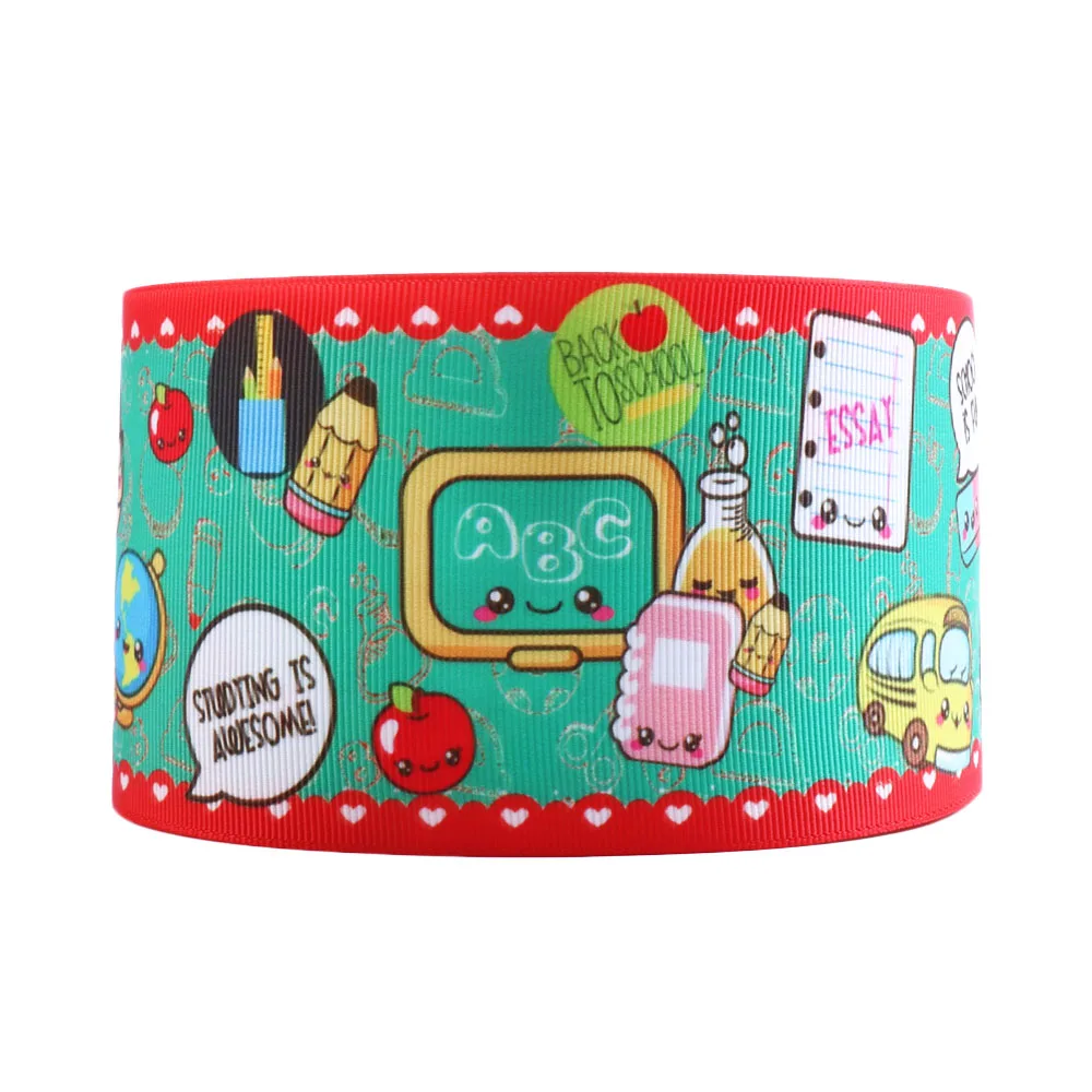 

David accessories 50Y 3'' 75mm back to school Bus pencil grosgrain ribbon tape 5 yards,DIY handmade materials Wrapping,50Yc4014