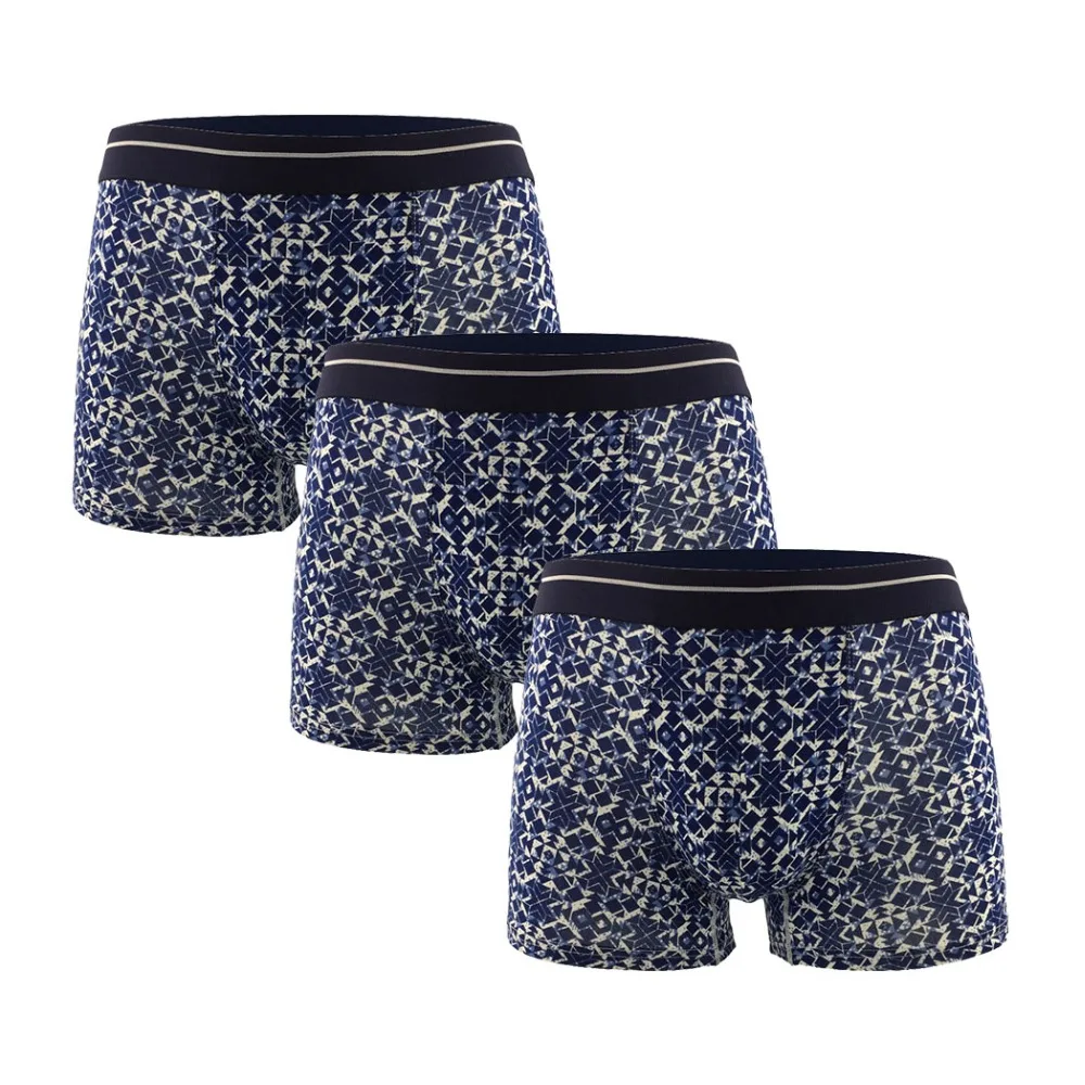 

Exquisite Geometric Print Cotton Men's Boxer Shorts Sexy Male Underwear Calzoncillo Hombre Male Underpants Breathable Navy Blue