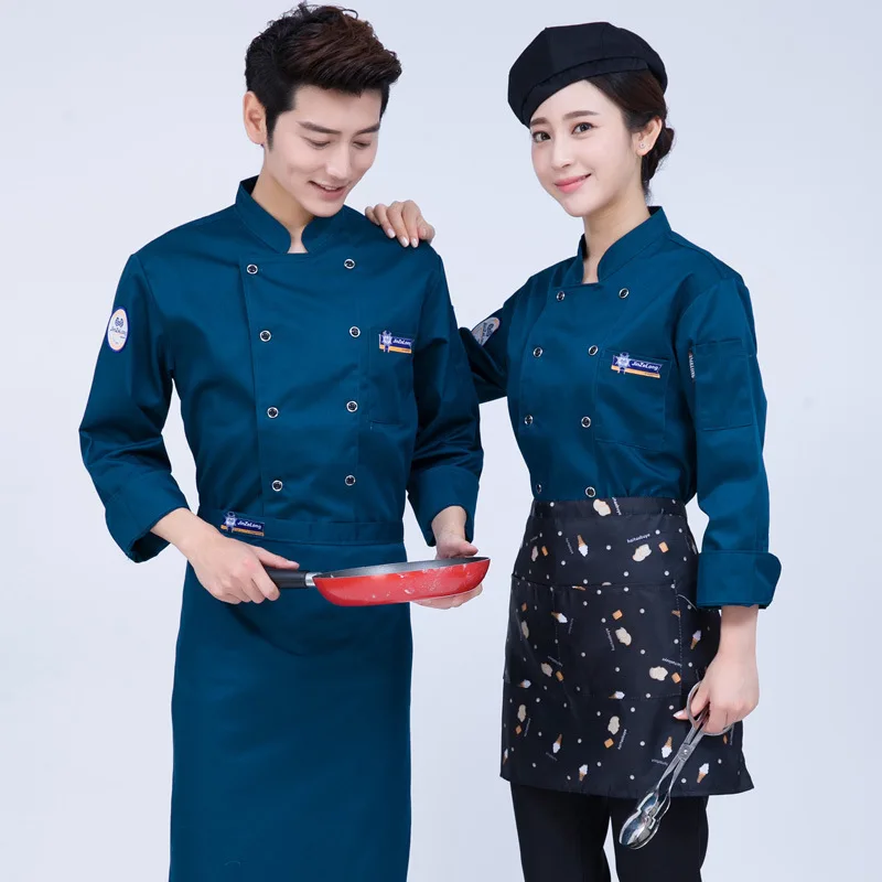 Униформа шеф-повара одежда кухня отель большой размер Мужчины Женщины шеф-повара комбинезоны с длинным рукавом осень зима модели выпечки одежда для работников сферы общественного питания