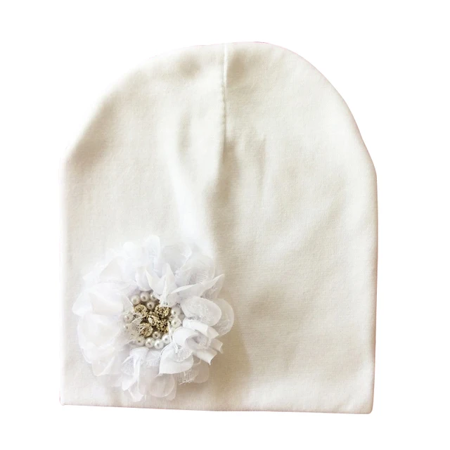 Baby Hat Winter Baby Cap Cotton Floral Hat For Baby Girl Flower Children Cap Kids Accessories white