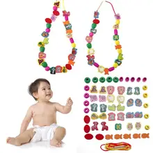 60pcs lot Kids Stringing Threading Beads Toy Cartoon Animal Wooden Toys Baby Educational DIY 3D Puzzle