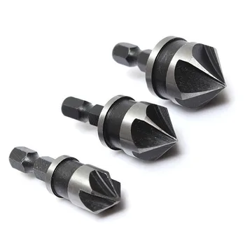 

ANENG 3pcs 90 Degree 5 Flute Countersink Drill Bit Set Wood Chamfering Cutter Tool 12/16/19mm