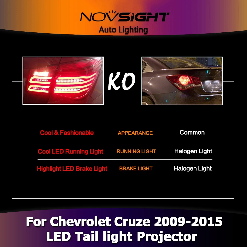 NOVSIGHT светодиодный фонарь в сборе проектор Поворотная сигнальная лампа би ксенон Лен для Chevrolet Cruze 2009- ксеноновая лампа