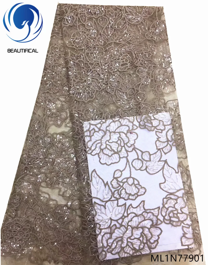 

Beautifical african lace fabrics 2019 Top sale nigerian net lace fabric with sequins 5yards/lot french lace for dress ML1N779