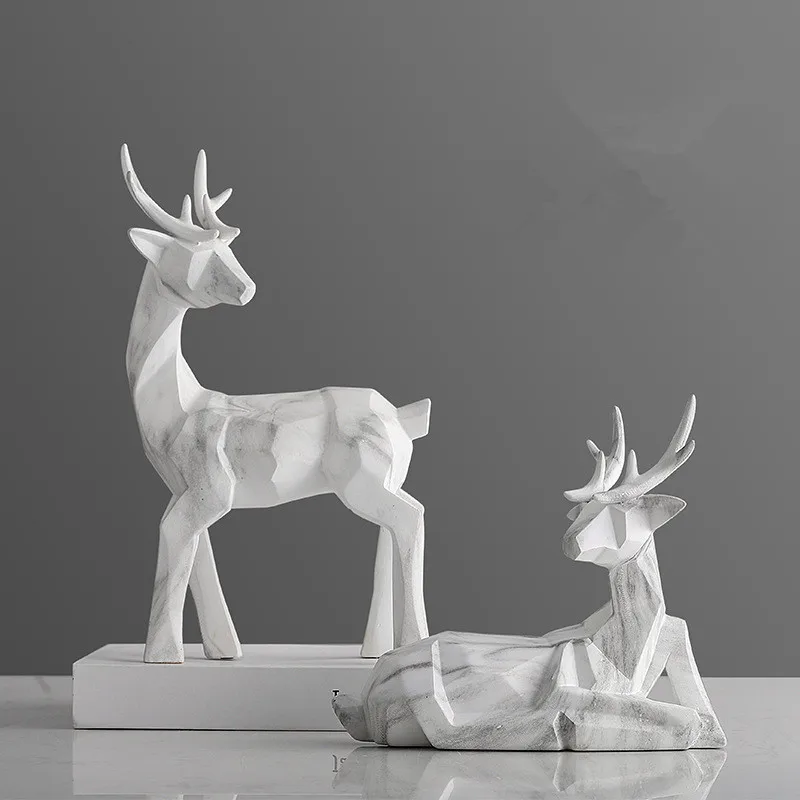 

Simulation Animal Pere David's Deer Statue Marble Vein Resin Craftwork Home Interior Design Gift L2942