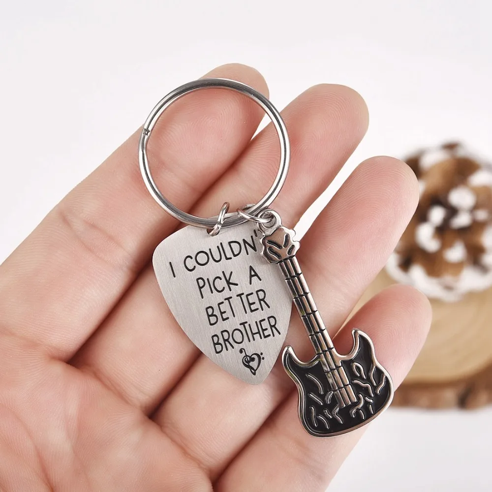 Classic Key Chains Gifts Engraved I COULDN'T PICK A BETTER BROTHER Couples Jewelry Keychain with Guitar Picks Charms  (3)