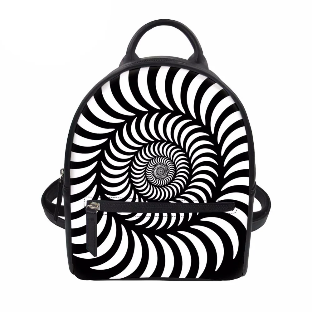 Mini Women Backpack Small PU Leather Backpack Black and White Stripes High Quality Rucksack for ...