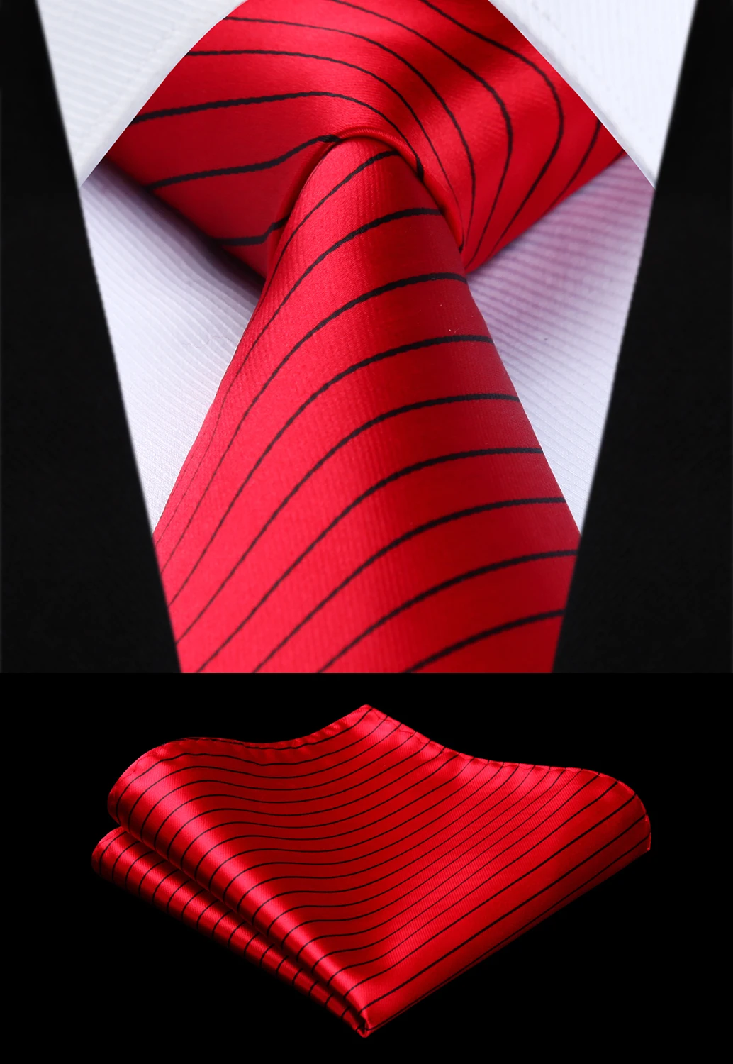 

Party Wedding Classic Pocket Square Tie Woven Men Tie Red Black Striped Necktie Handkerchief Set# TS614R8S