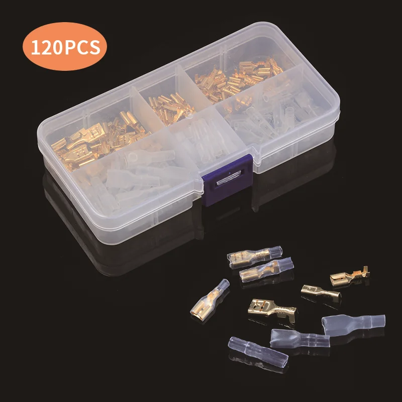 

120pcs Crimp Terminals Insulated Seal Electrical Wire Connectors 2.8/4.8/6.3mm Crimping Terminal Connector Assortment Kit
