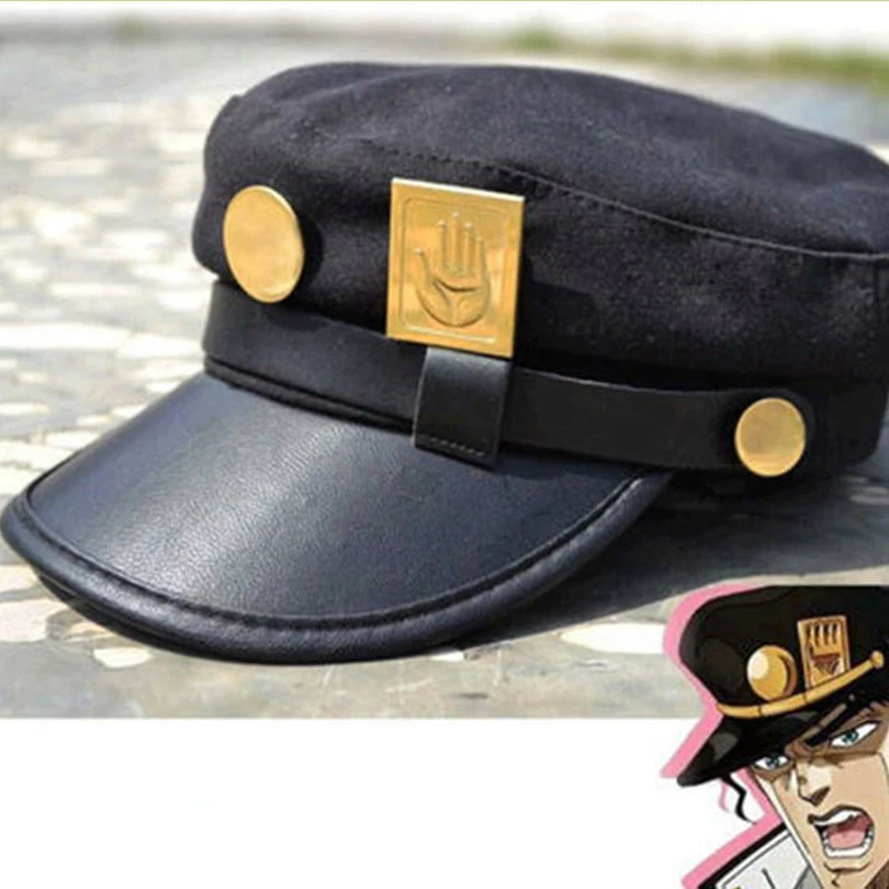 

Anime JoJo's jojo Bizarre Adventure Kujo Jotaro Cap Snapback Halloween Christmas Party Men Adult Cosplay Black Hat