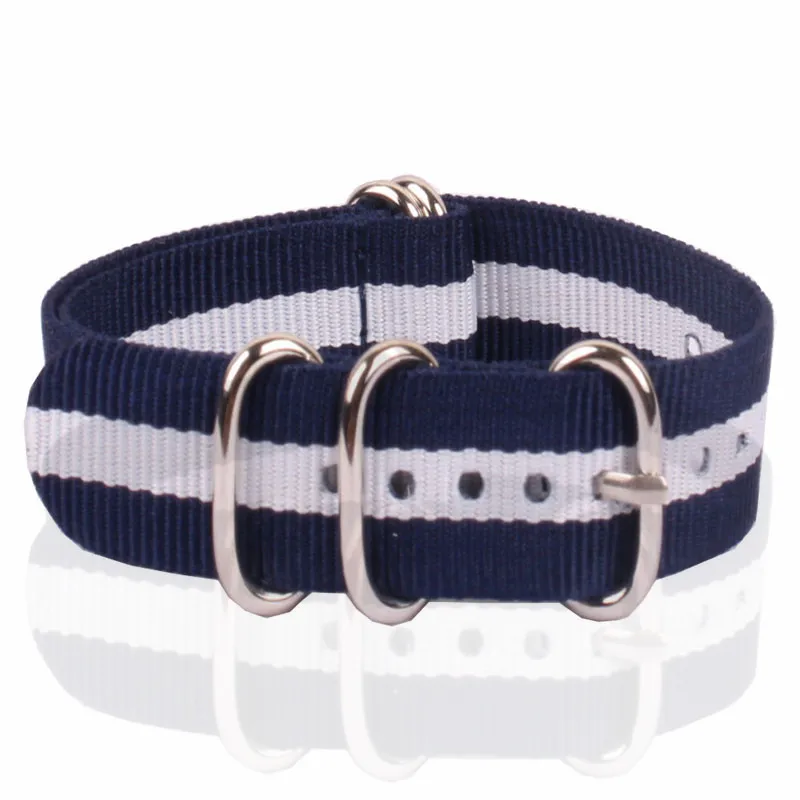 Casual 18mm Armée Militaire Marine Bleu Blanc Bracelet Nato Zulu montre sangle ceinture En Nylon Tissé