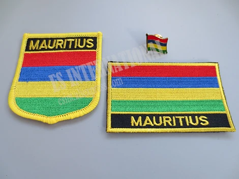 

National Flag Embroidery Patches and Metal Flag Lapel Pin MAURITIUS