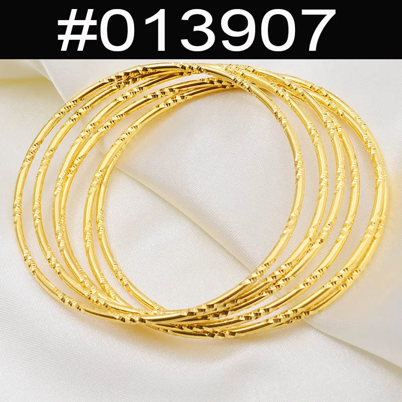 6pcs/lot African Gold Color Shiny Bangles for Women Girls Dubai Circle Bracelet Jewelry Ethiopian Bride Wedding #013707 bangle bracelet zirconia bangle snake bangle bracelet