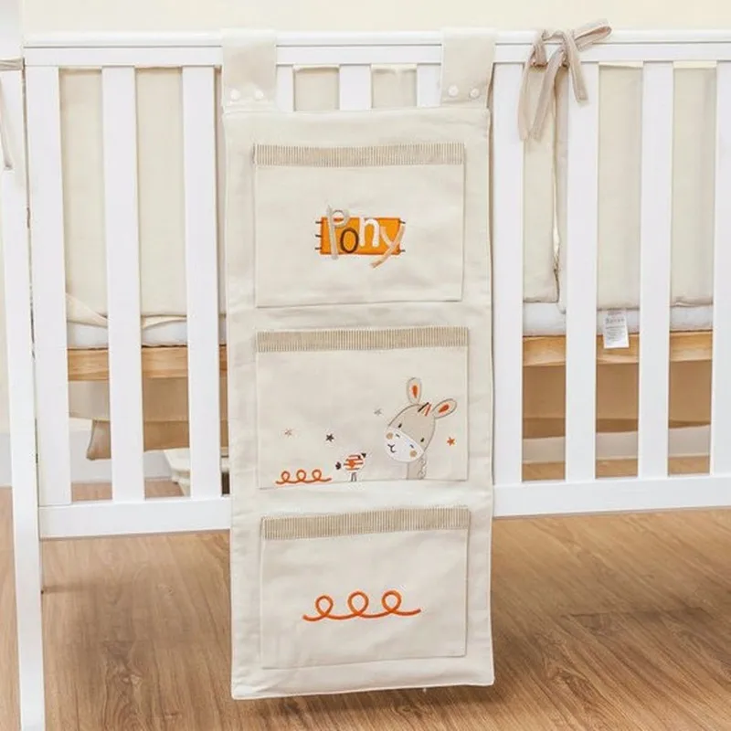  Baby Bed Hanging Storage Bag Cotton Newborn Crib Organizer Toy Diaper Pocket for Crib Bedding Set A