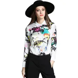 2017 Новинка весны Модная рубашка Для женщин взлетно-посадочной полосы Стиль блузка с принтом Европейский Элегантный длинным рукавом