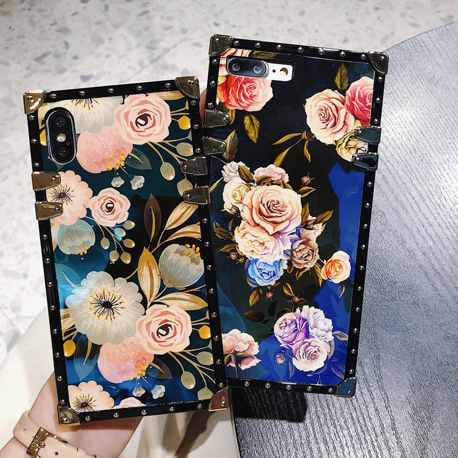 

For iphone XS MAX XR 7 8 6 6s plus X case cover luxury brand blue ray flower glossy soft Acrylic protective phone bag Ritozcase