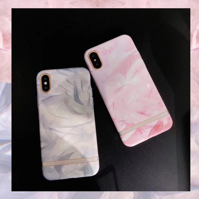 

ins abstract feather Case For iphone XS Max XR XS Glossy soft silicon marble case for iphone 6 6s 7 8 plus phone case cover capa