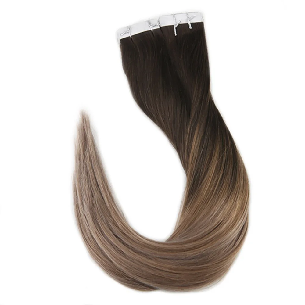 Full Shine Ombre Color 2.5g Per Piece 40 pieces 100% Real Remy Human Hair Balayage Hair Tape in Hair Extensions Brown Blonde