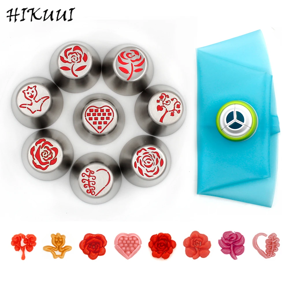 

Cake Tools Pastry Nozzles Bakeware Icing Piping Tips Baking cake decorating tools Russian Tulip Nozzle 6pc Pastry Bags 1 Coupler