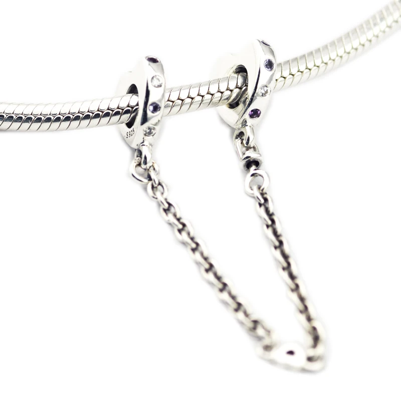 

Pandulaso Mother's Day Bright Hearts Safety Chain Fits Charms 925 Silver Original Bracelets For Woman DIY Fine Jewelry Making