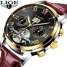 2017 LIGE Luxury Brand Automatic Machinery Watches Men Leather Waterproof Business Watch Men Quartz Clock Man Relogio Masculino