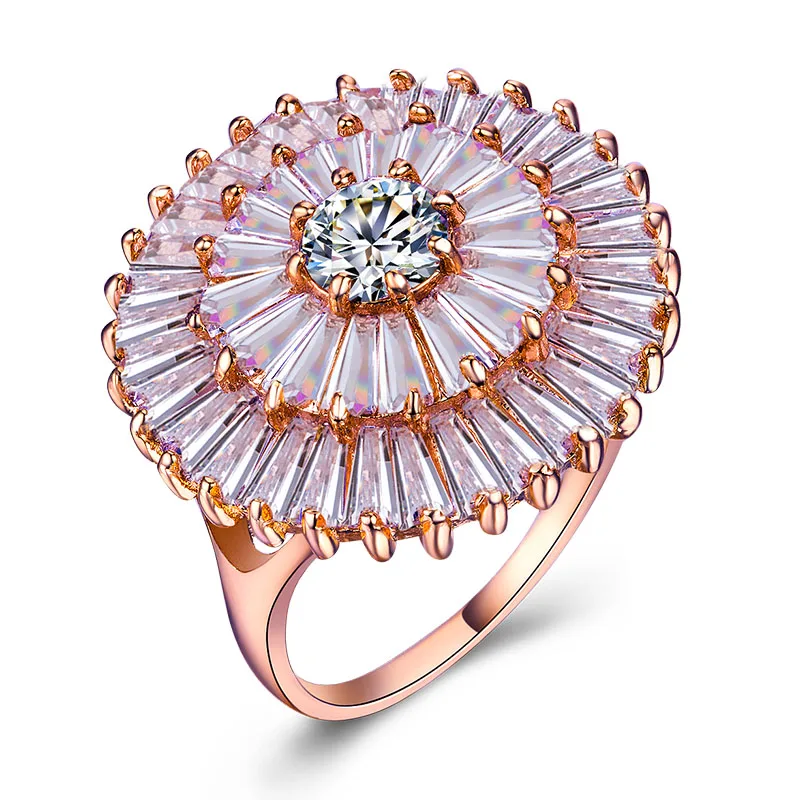 

Huitan New Fashion Flower Design Round Charm Jewelry Cubic Zirconia Ring Birthday Cocktail Party Ring For women Girls Size 6-10