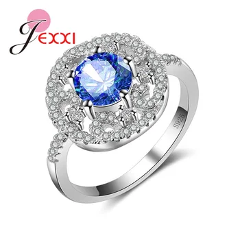 

Brand Round Zircon Hollow Out Women Rings 925 Sterling Silver Fashion Bridal Wedding Jewelry Engagement Finger Rings