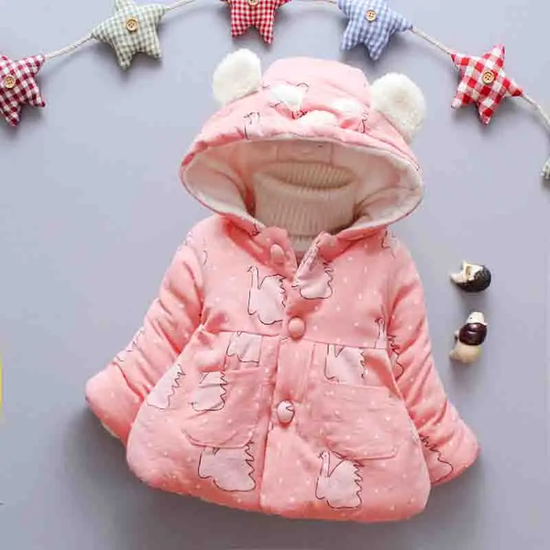 

BibiCola Newborn Outerwear Winter Swan Print Hooded Baby Girls Cotton Padded Coats Warm Thick Jacket Suitable For 0-2Y Baby