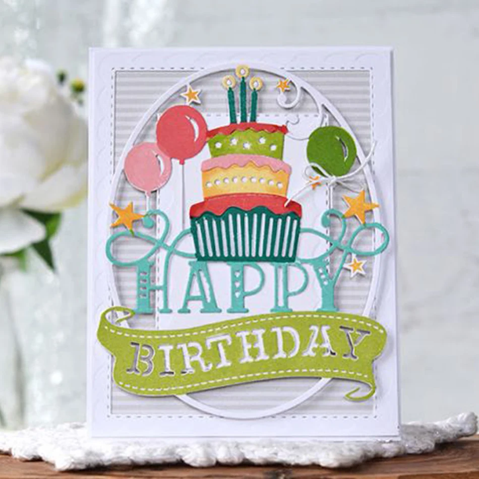 

Naifumodo Birthday Metal Cutting Dies Scrapbooking Balloon Cake Die Cut for Card Making Craft Dies Embossing Stencil New 2019