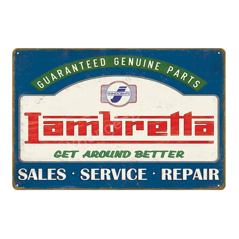 Классика Lambretta электромобиль металлический плакат лучшие электромобили знаки стены искусства табличка автомобиль гараж салон магазин домашний декор YD016