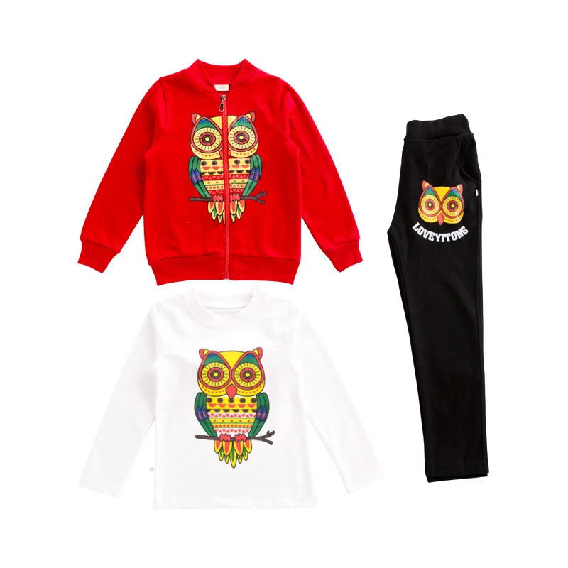 

2017 Spring New Owl Pattern Children Clothing Set Boy Clothes Set 3PCS Jacket T-shirt Pants Toddler Boy Costume Kids Outfits