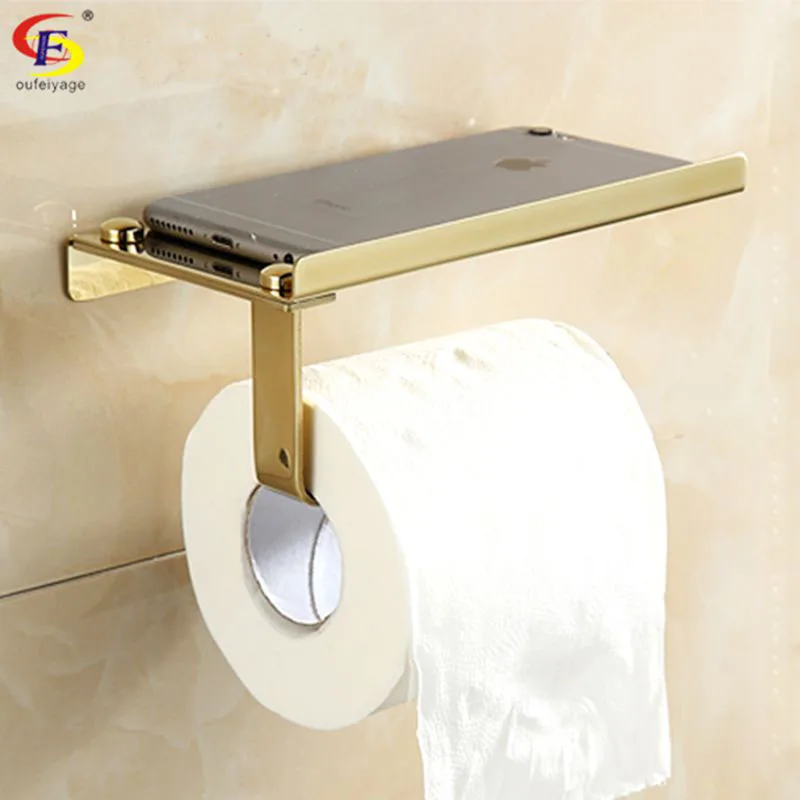 Stainless steel 304 bathroom paper phone holder with shelf bathroom