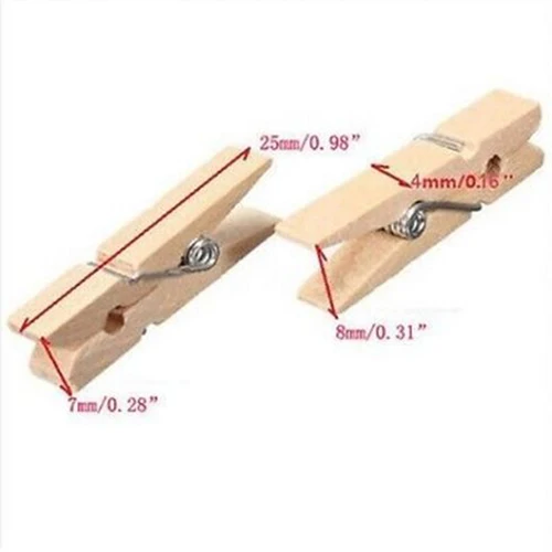 

100Pcs Mini Multicolor Wooden Clothes Photo Paper Peg Clothespin Craft Clips