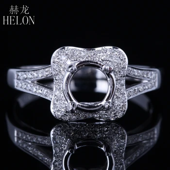 

HELON Round Cut 6-6.5mm Semi Mount Ring Setting Solid 14K White Gold Wedding Natural Diamond Engagement Ring Trendy Fine Jewelry