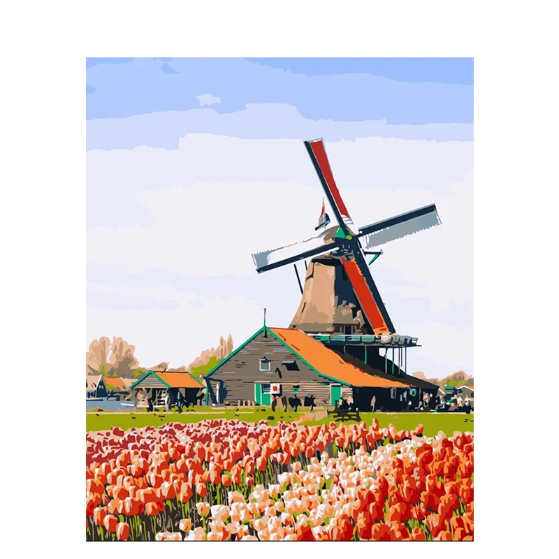 

Windmill With Flowers DIY Digital Oil Painting By Number Artwork Picture Wall Decoration Perfect Christmas Birthday Gift P1234