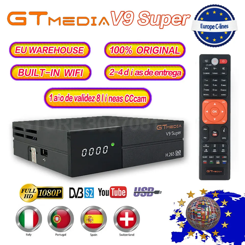 

New GTmedia V9 Super Satellite Receiver Freesat V9 Super Updated GTmedia V8 Nova with CCcam Cline for 1 Year Europe
