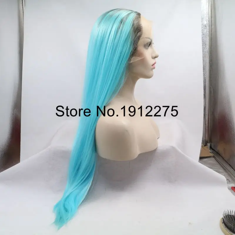 Sylvia изюминка Омбре синий темно корень шелковистые прямые синтетические волосы на кружеве парик термостойкие волокна волос 2 тона мягкие парики для косплея