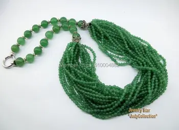 

shitou 00707 Green Jade &Tibetan Silver Beads Huge Necklace