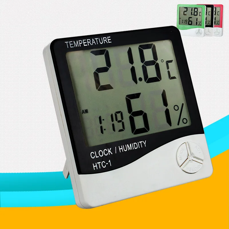 

Indoor Room LCD Electronic Temperature Humidity Meter Digital Thermometer Hygrometer Weather Station Alarm Clock HTC-1