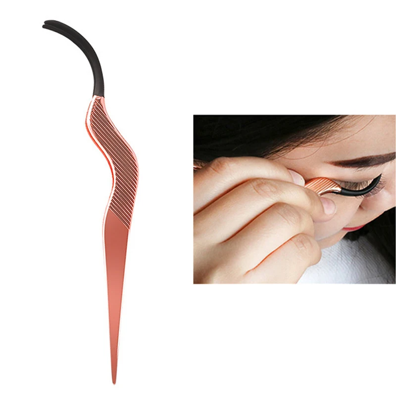 1PCS Stainless Steel False Eyelash Tweezers Fake Eye Lash Curler Applicator Clip Beauty