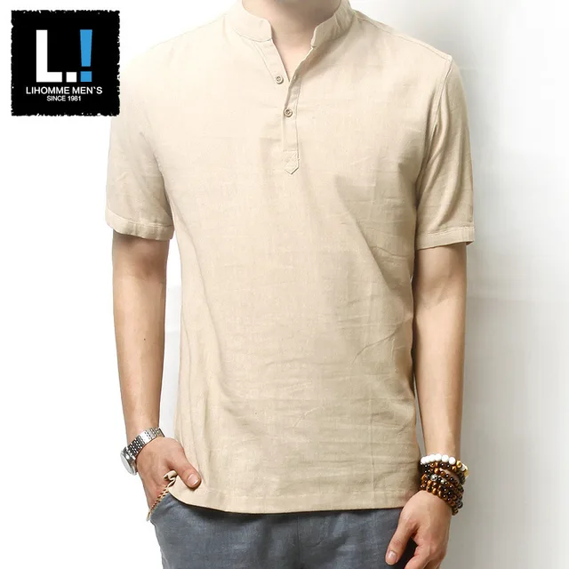 M 3XL! Summer Male Linen Shirt Mens Solid shirt Plus Size Short Sleeve