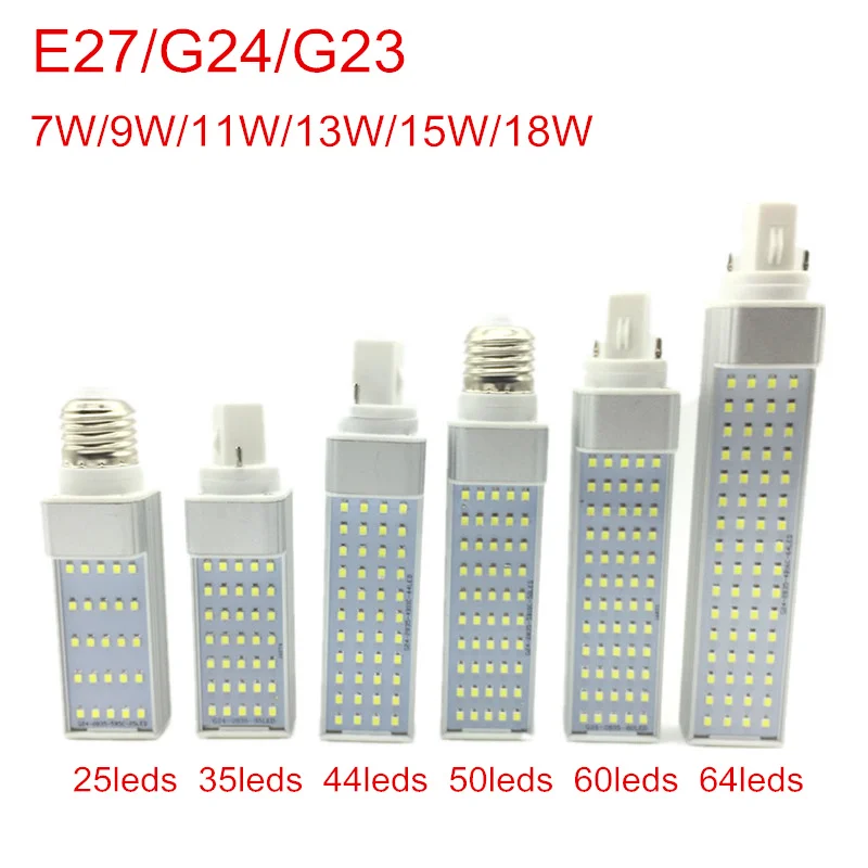 

G24 LED Bulbs 7W 9W 11W 13W 15W 18W E27 LED Corn Bulb Lamp Light SMD 2835 Spotlight 180 Degree AC85-265V Horizontal Plug Light