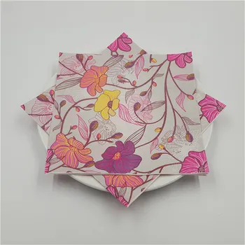 

Vintage napkin paper handkerchief towel tissue yellow red purple flowers decoupage hotel coffee wedding party decor serviettes