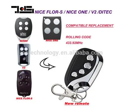 

V2, Ditec GOL4, Nice Flors, Nice One Replacement Remote Control duplicator Fob 433.92 MHz rolling code