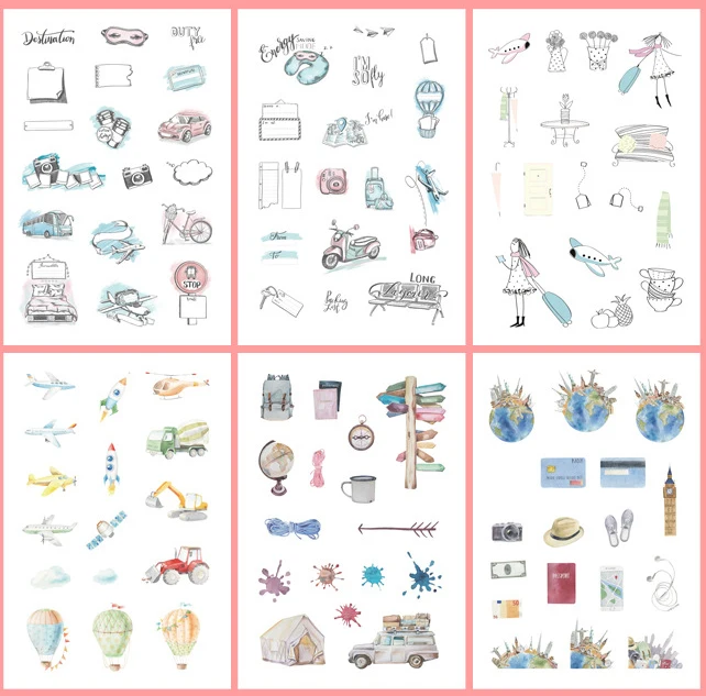 

6 pcs/pack On The Way Girl Plane Bullet Journal Decorative Stickers Scrapbooking Stick Label Diary Stationery Album Stickers