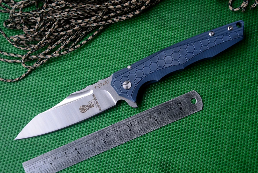 

Y-START knife 2018 Russia world cup memorial knife LK5018 folding knives with VG10 blade ceramic ball bearing washer TC4 handle